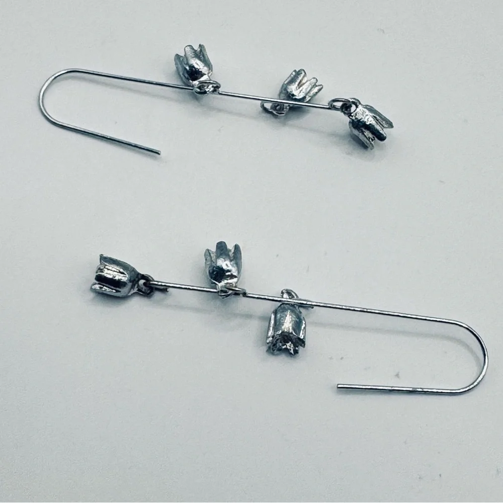 Silver Lily of the Valley Dangling Floral Drop Earrings Botanical Jewelry